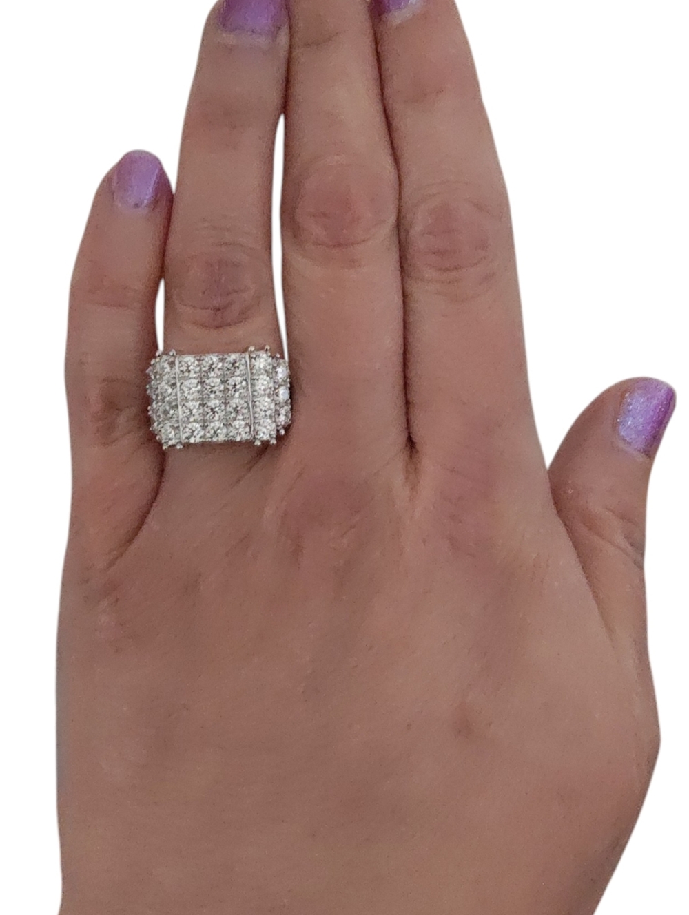 Bella Luce Wide Diamond Simulant Ring Size 5 | Statement | Rhodium Over Sterling
